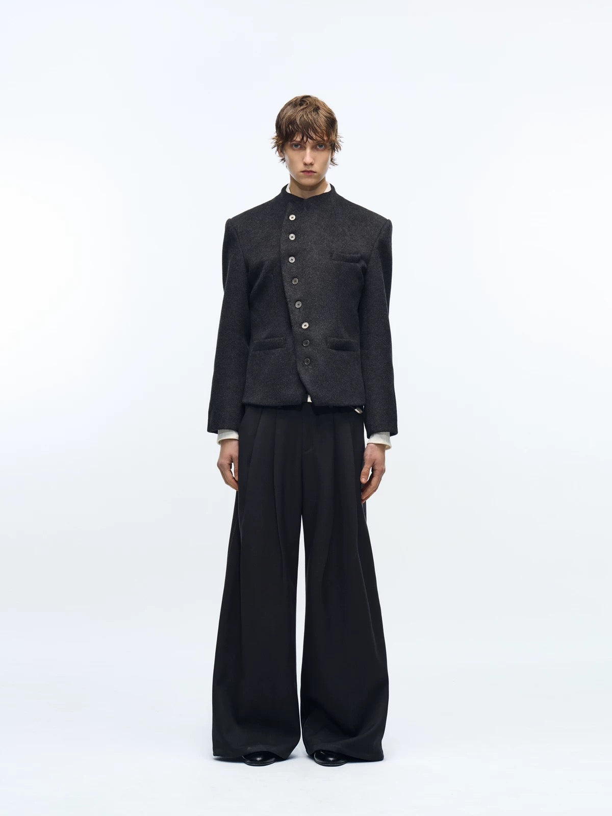 Integrated stand collar wool cut suit palace jacket