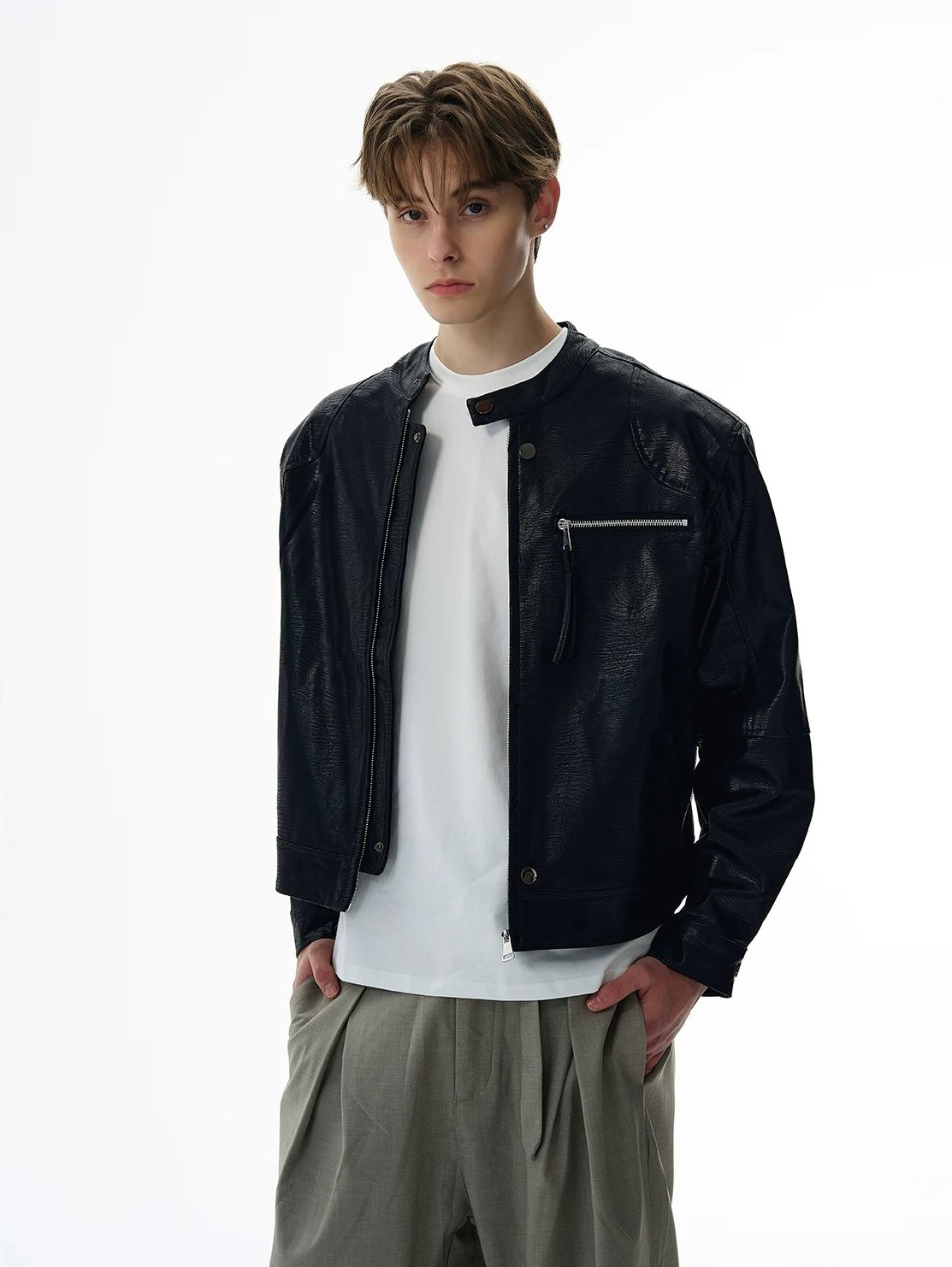 Celestial linearity modern crafted leather jacket