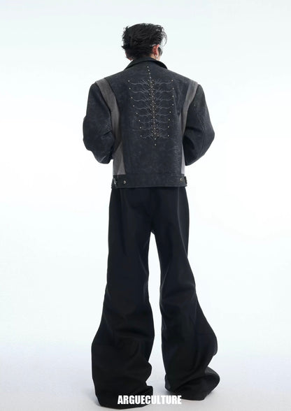 Snake eyes spine pu leather jacket
