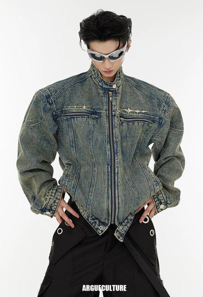 Vintage metallic logo short denim jacket
