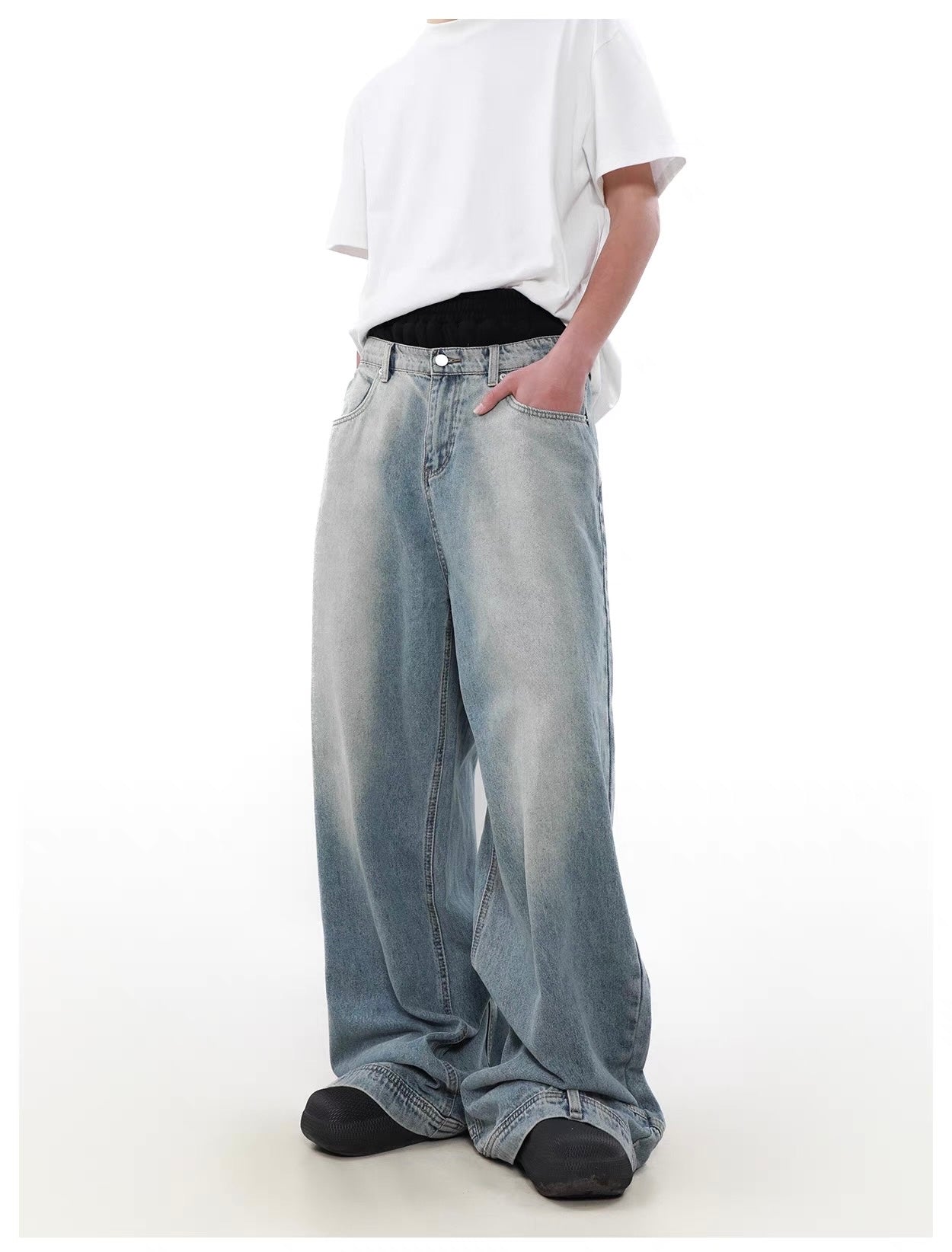 Inverted wide denim pants