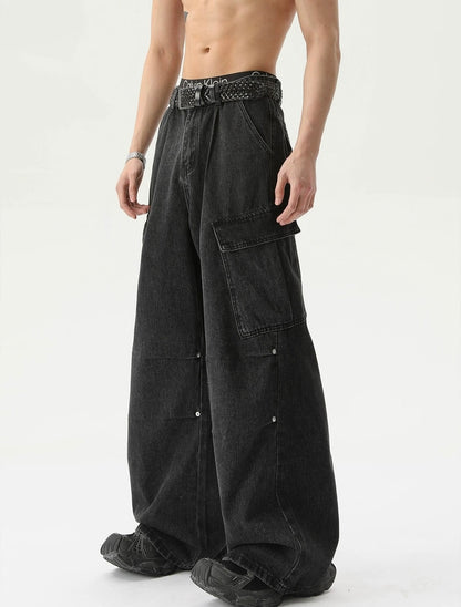Multi pockets sensational wide leg denim pants