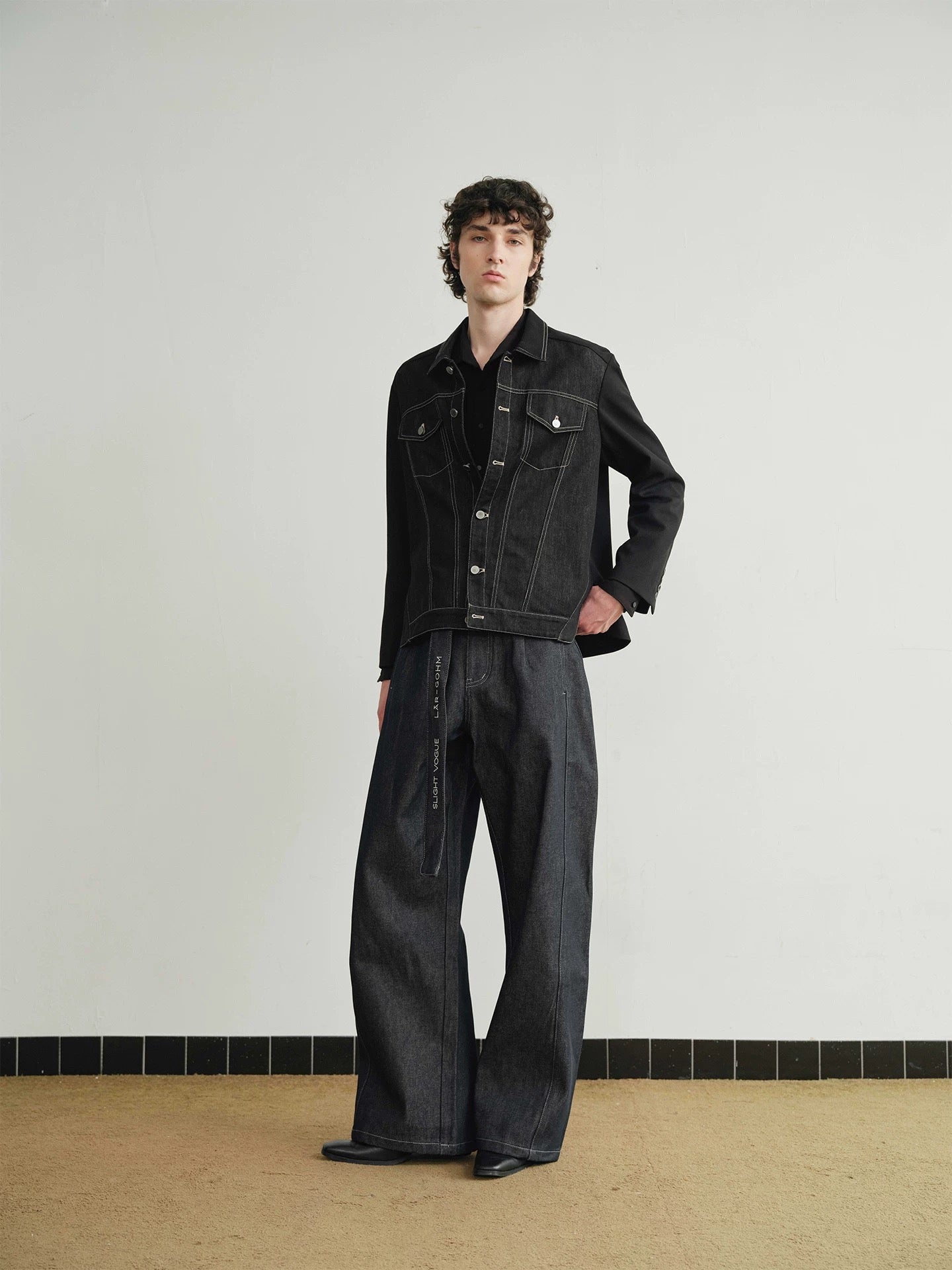 Silent shadows geometry refined denim jacket