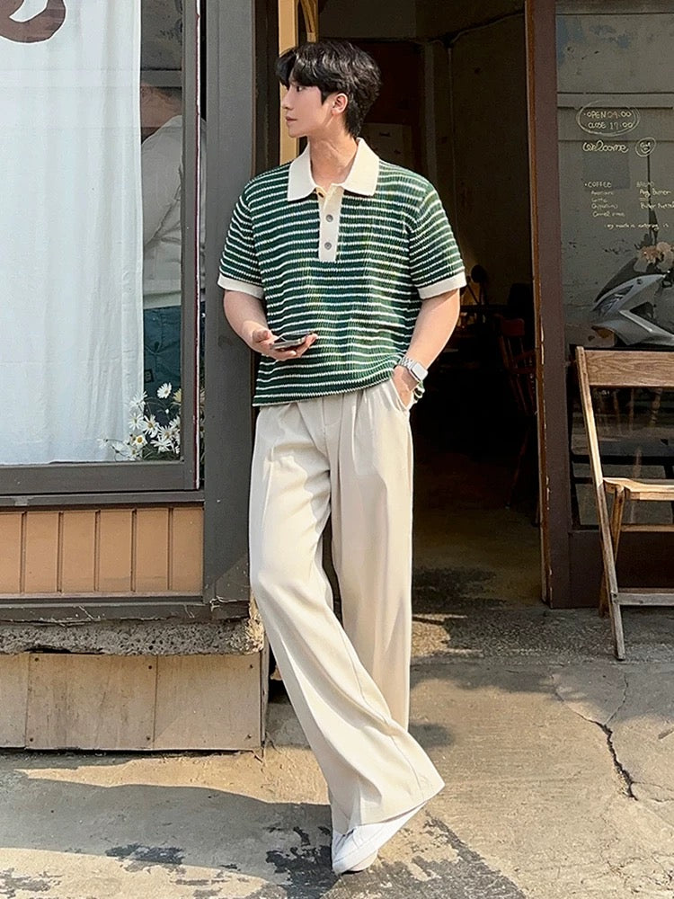 MRCYC color stripe knit short sleeve polo shirt