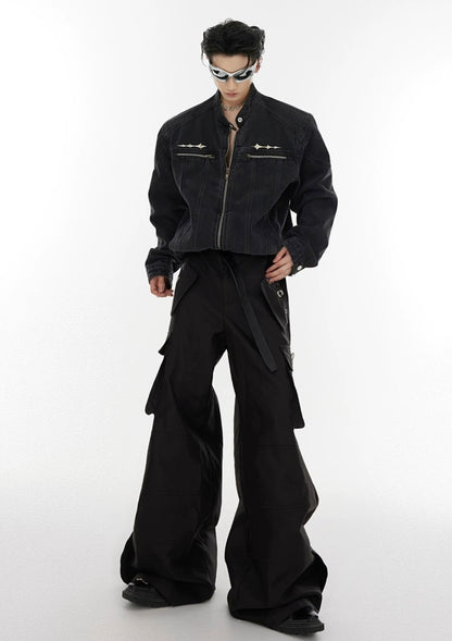 Vintage metallic logo short denim jacket
