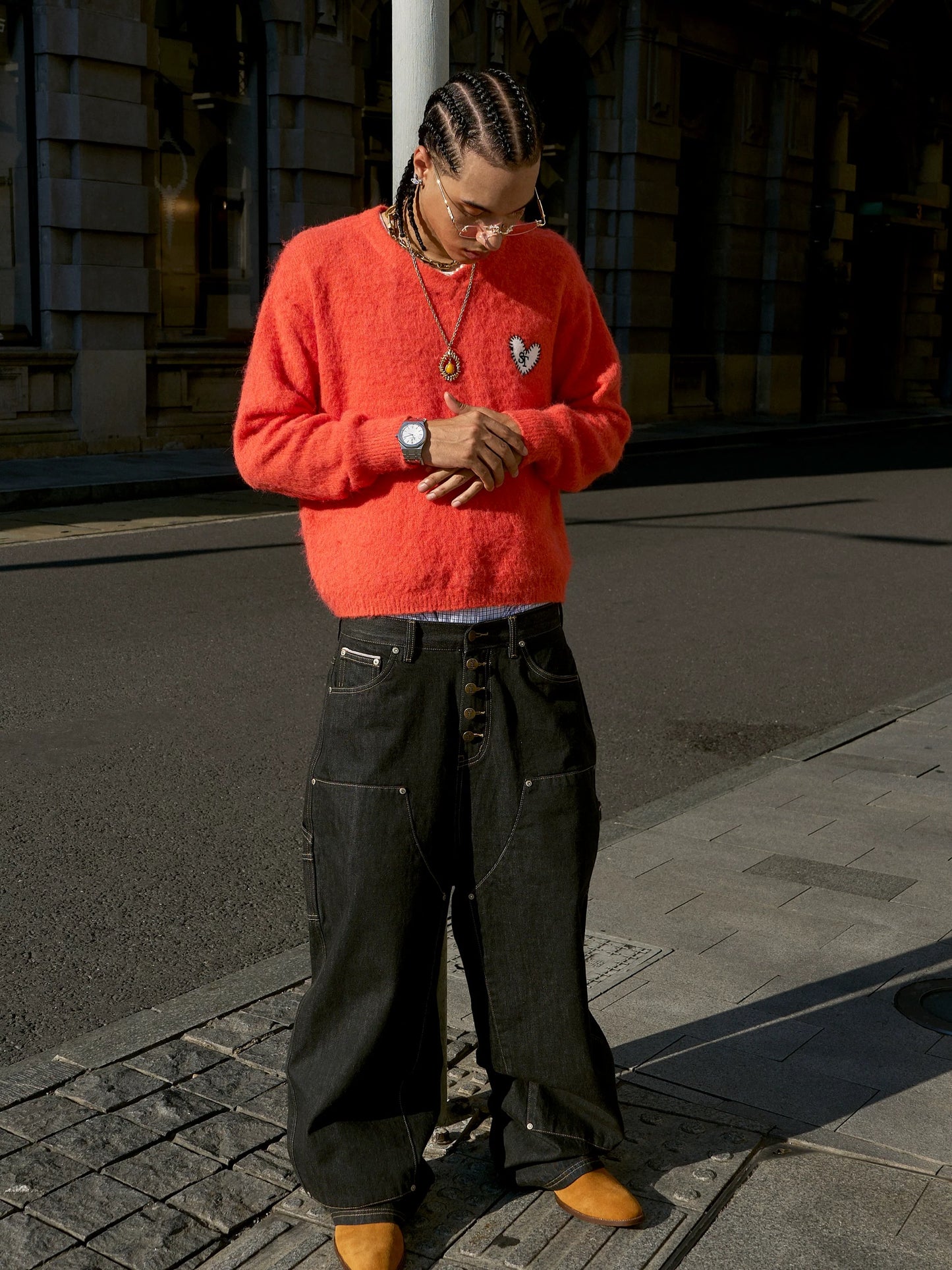 Crimson flame heart emblem wool sweater