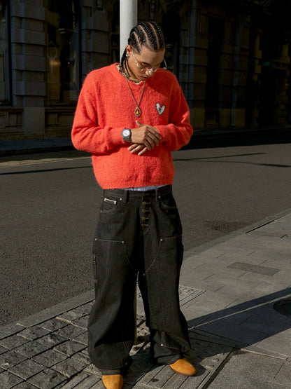 Crimson flame heart emblem wool sweater