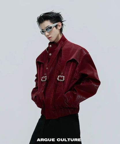 Decadent crystalline buckle rigid draping jacket