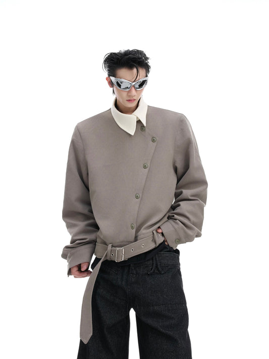 Asymmetric symphony belted cosmic sweater