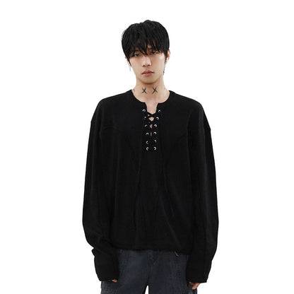 Strap knit long-sleeve t-shirt