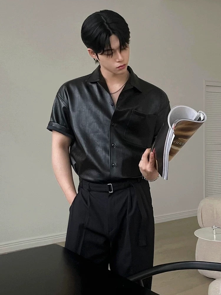 Premium sensory korean leather short sleeve jacket