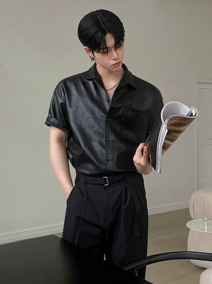Premium sensory korean leather short sleeve jacket