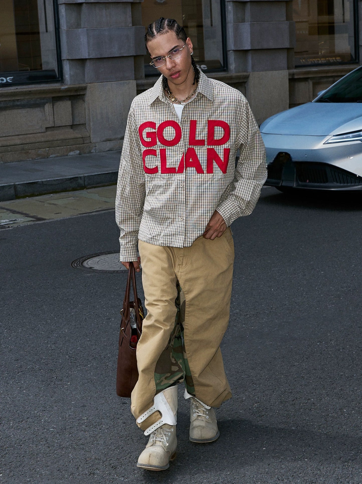 Legendary gold clan heritage plaid icon statement shirt
