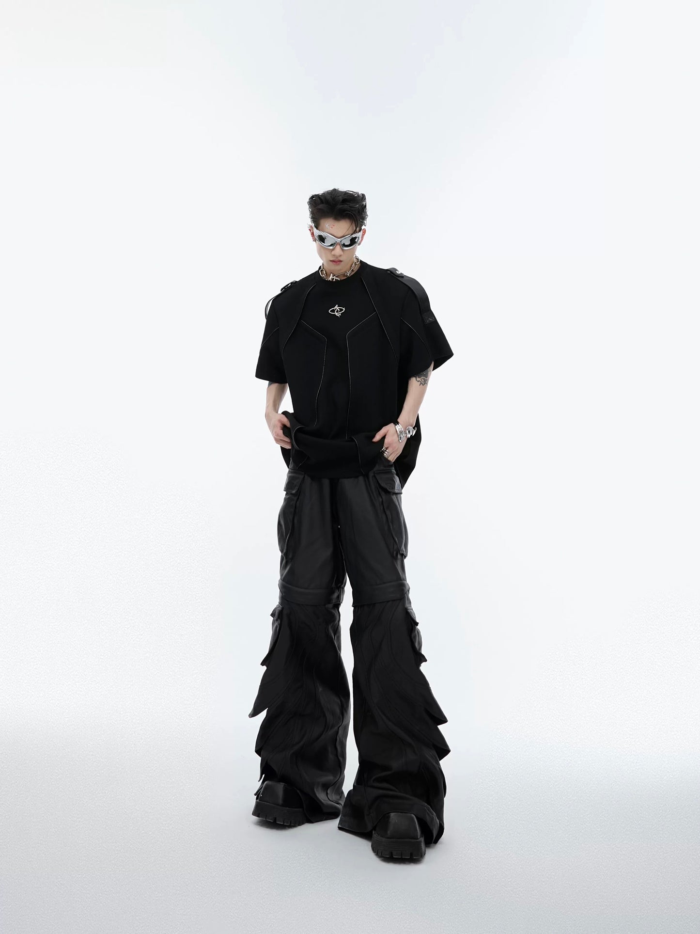 Heavy industry structured shoulder straps t-shirt