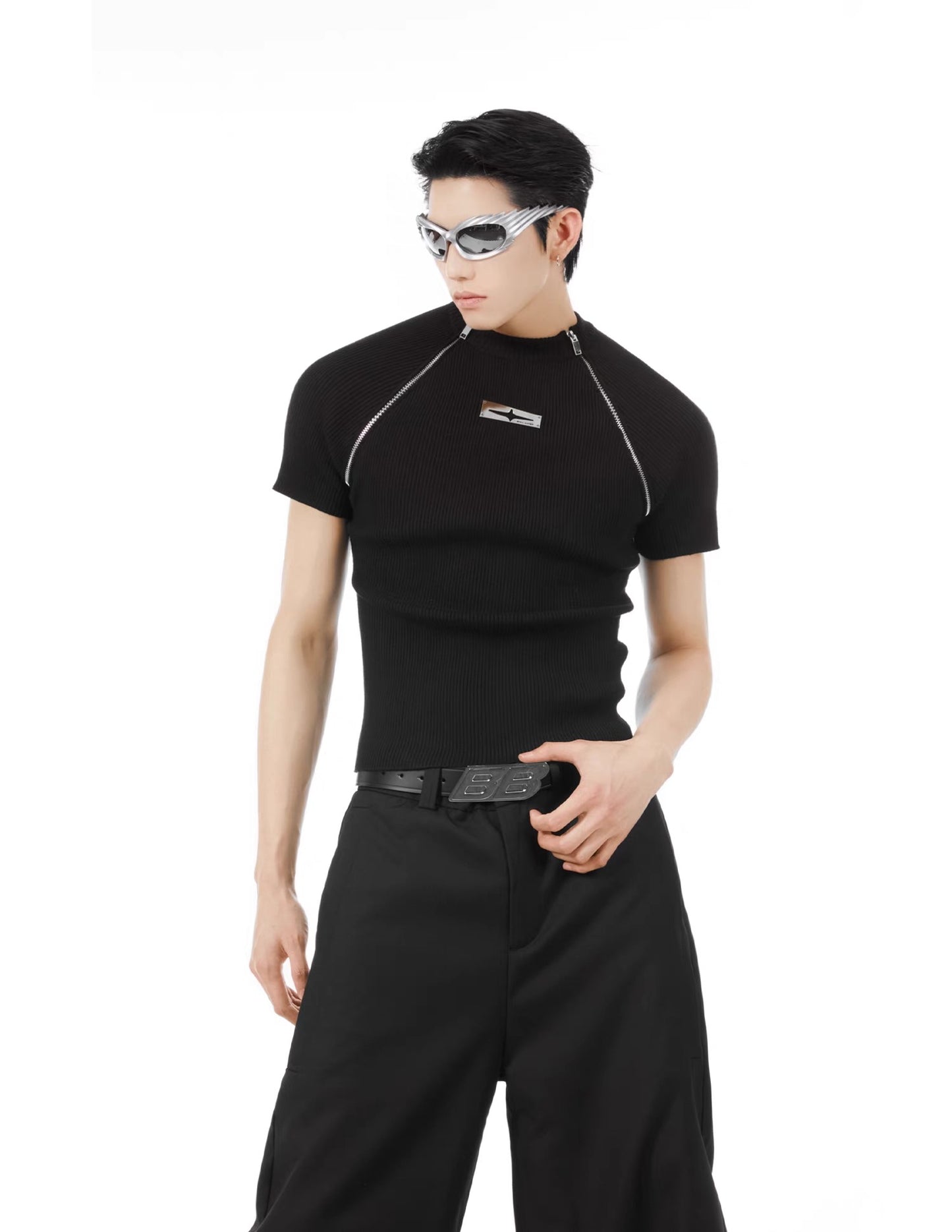 Genderless slim fit knit t-shirt