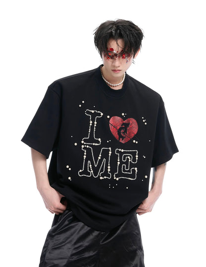 Heartbeat sewn pearl design t-shirt
