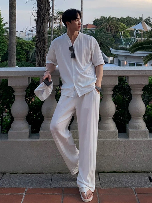 Luxury resort pleated set up wide leg pants