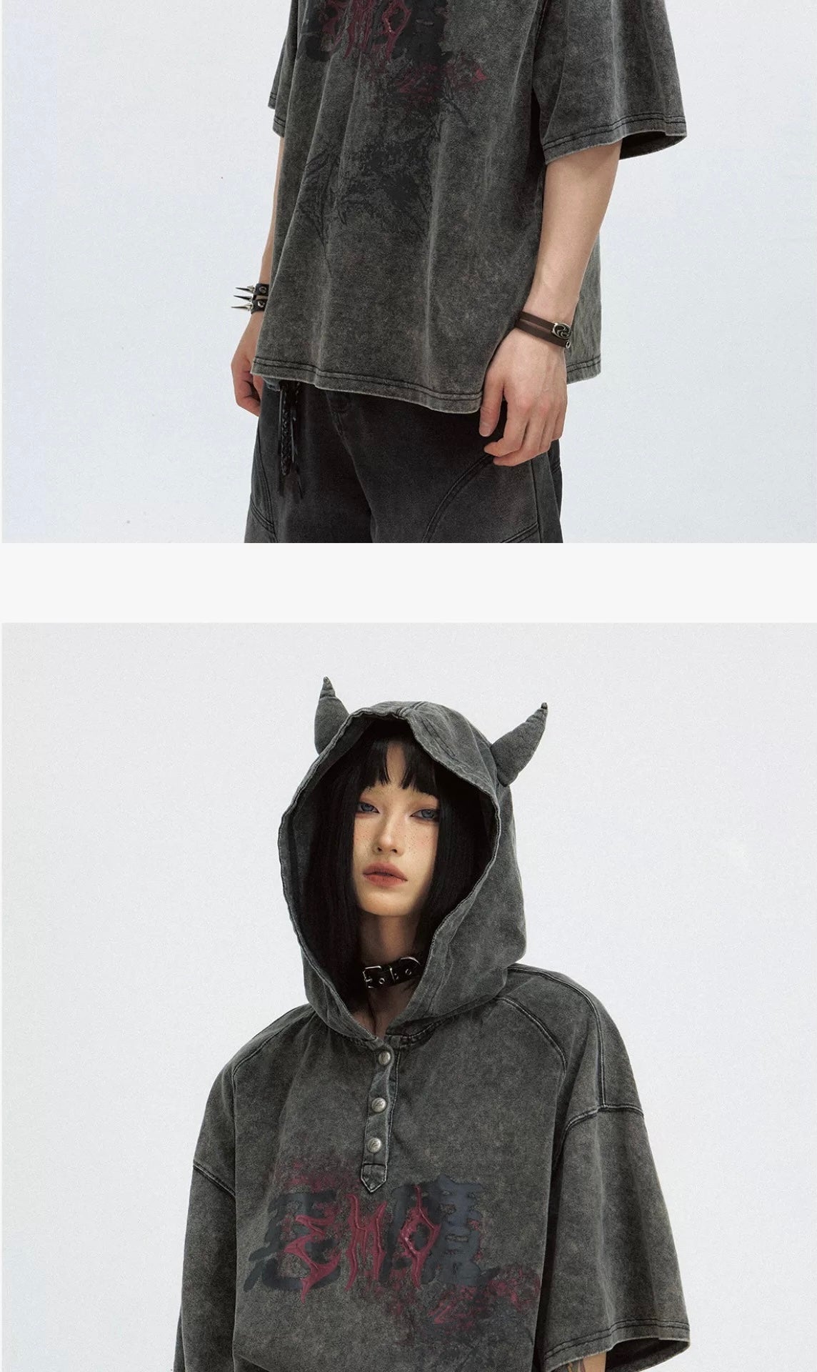 Dark little devil old washable hooded t-shirt