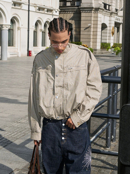 Urban grid pattern structured plaid jacket