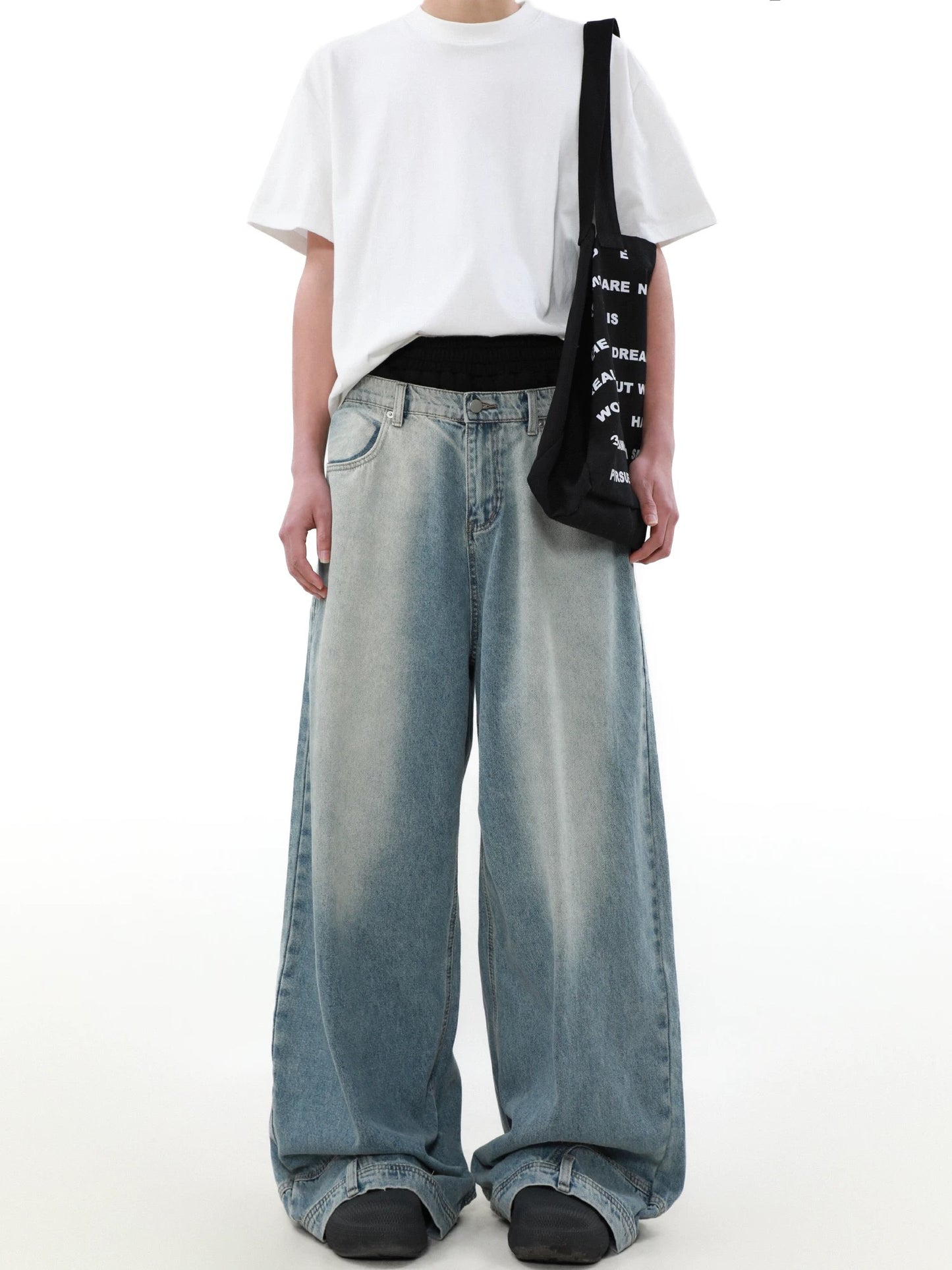 Inverted wide denim pants