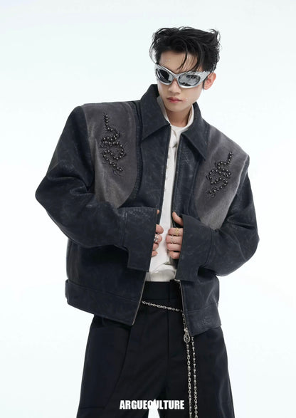 Snake eyes spine pu leather jacket