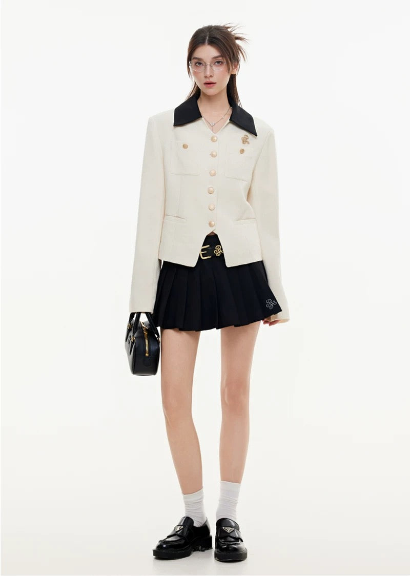Scholarly contrast tailored gold button jacket