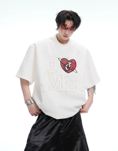 Heartbeat sewn pearl design t-shirt