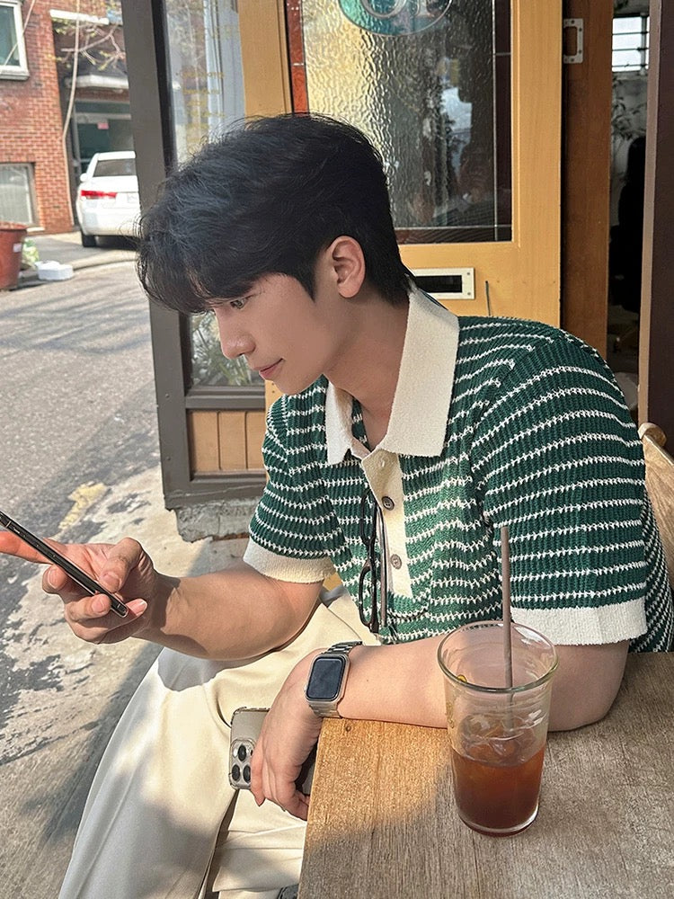 MRCYC color stripe knit short sleeve polo shirt