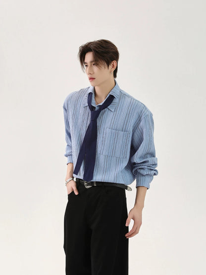 Color coded striped design tie long sleeve shirt