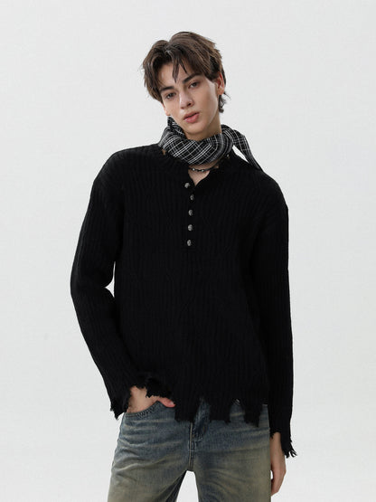 Ruined texture nocturne distressed henley knit