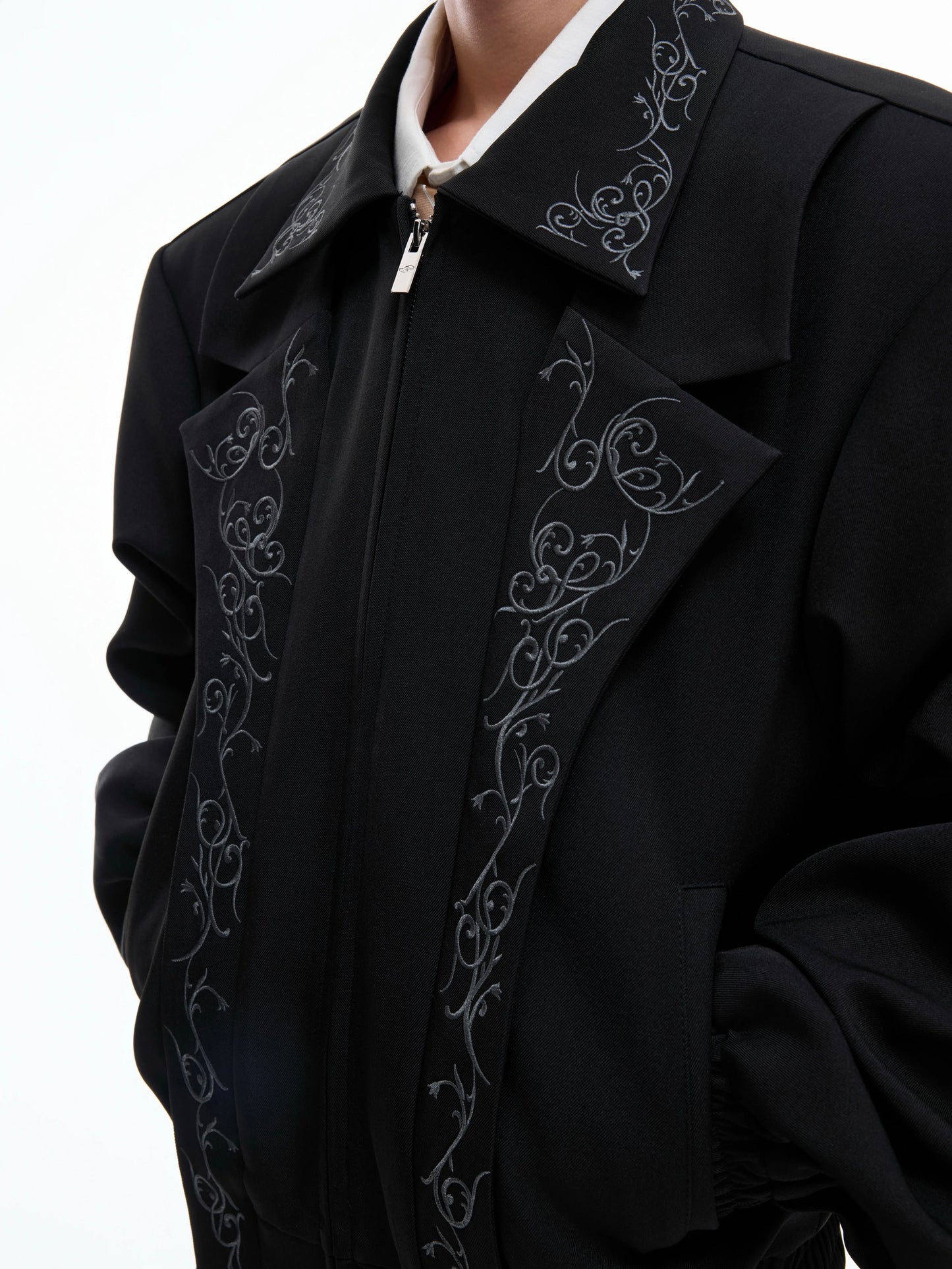 Phantom elegance embroidered black jacket