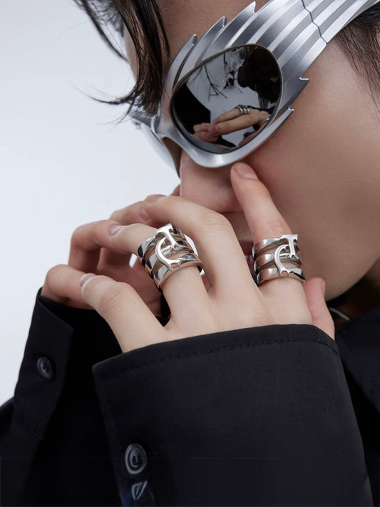 Futuristic titanium steel pioneering ring