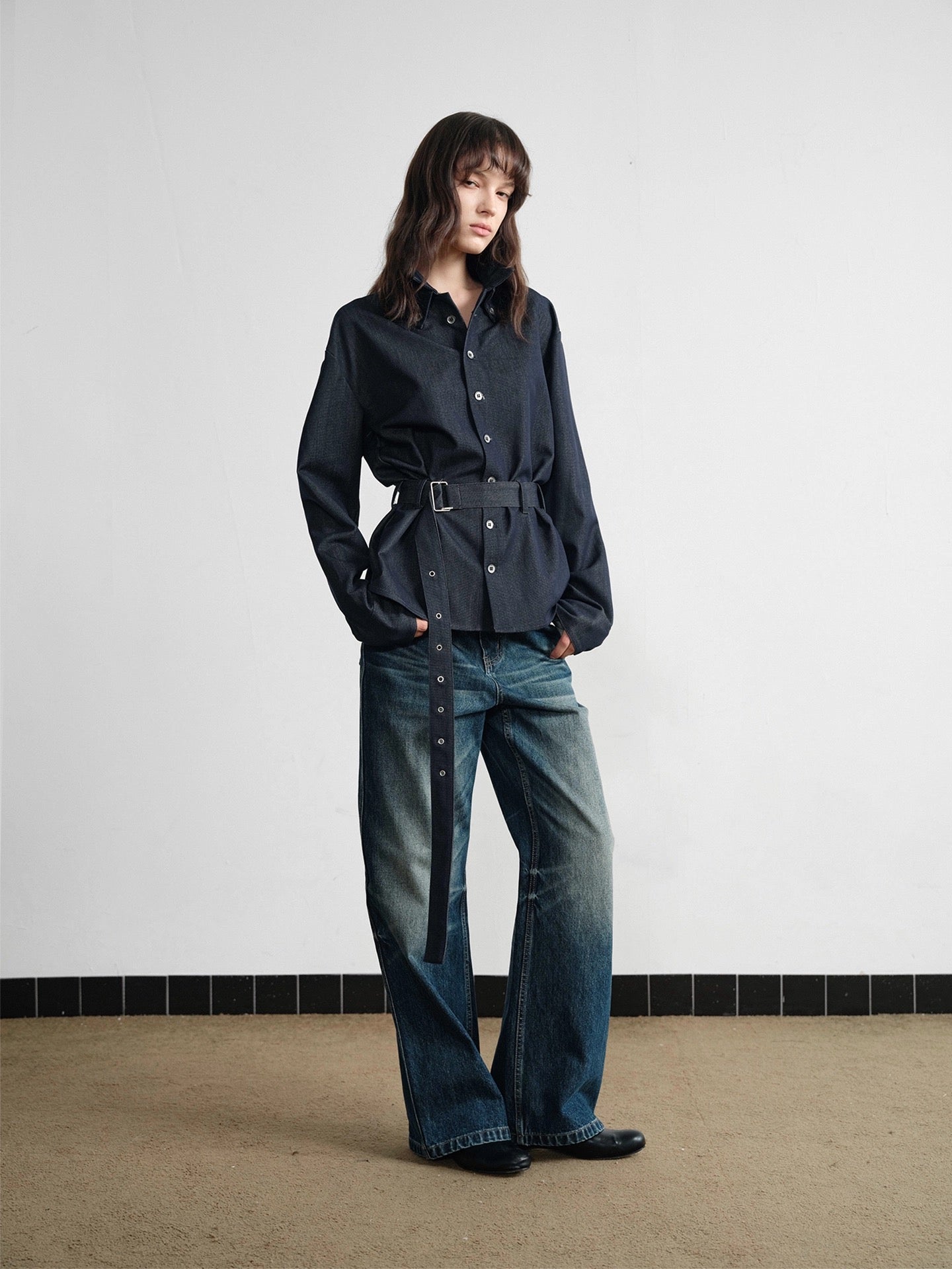 Acetic acetate denim waistband shirt jacket