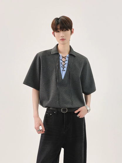 Niche strap fake two piece polo t-shirt