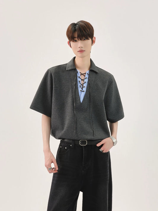 Niche strap fake two piece polo t-shirt