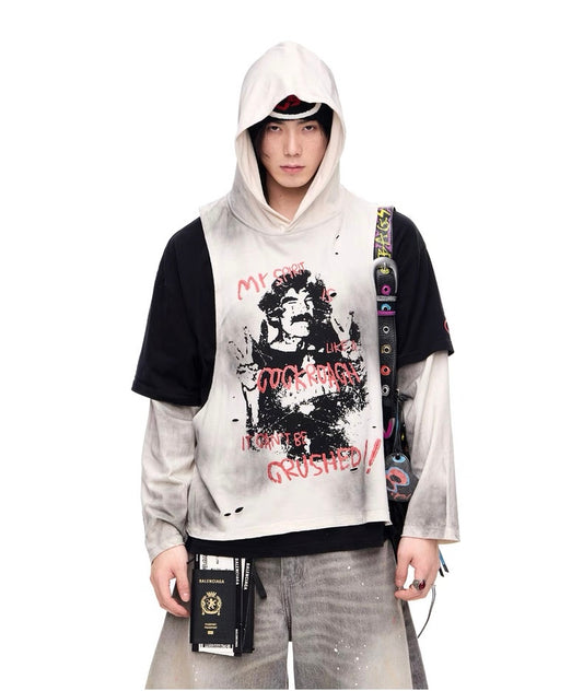 Defy fake two piece sewn long sleeve hoodie