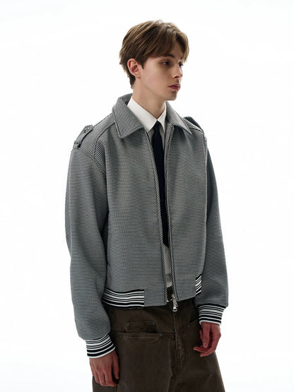 Houndstooth pattern cropped bomber jacket