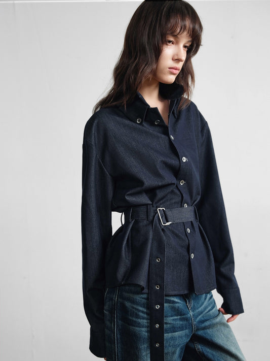 Acetic acetate denim waistband shirt jacket