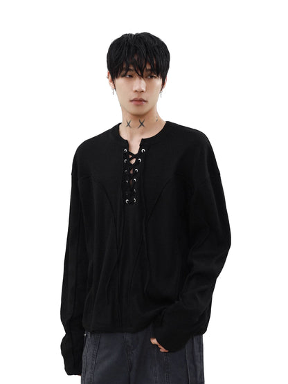 Strap knit long-sleeve t-shirt