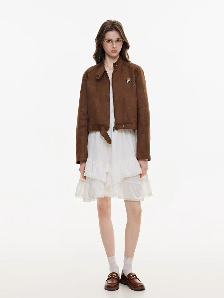 Terracotta suede texture sculpted jacket