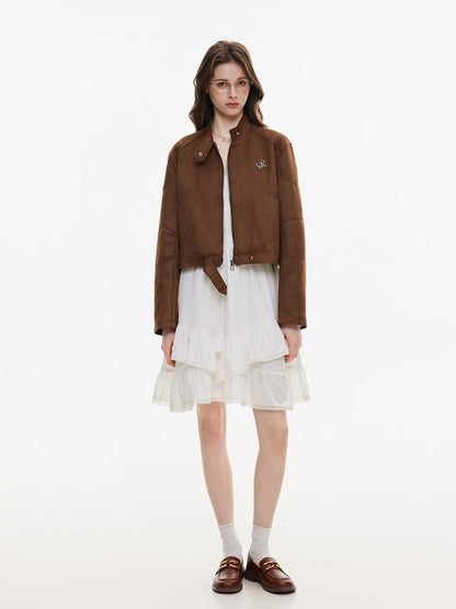 Terracotta suede texture sculpted jacket