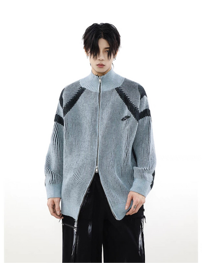 Vivid stripe highneck zip knit