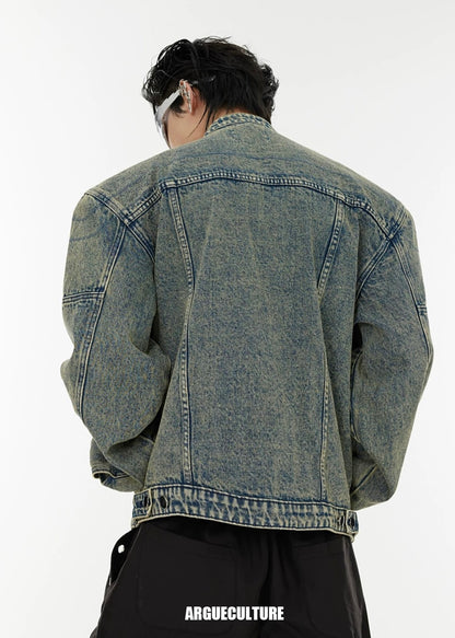 Vintage metallic logo short denim jacket
