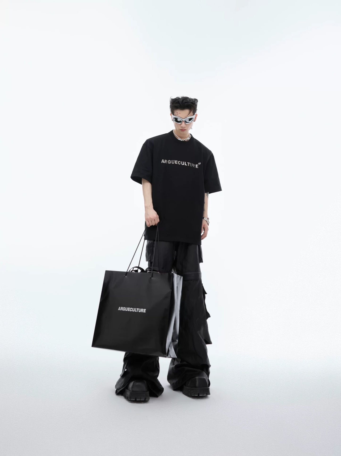 Silver plated stereoscopic metal logo t-shirt