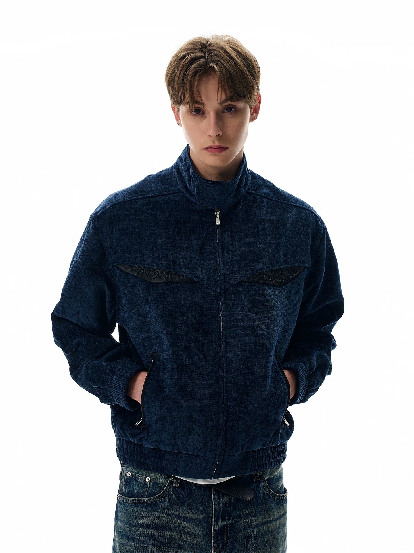 Velvet skyline refined tailored bomber jacket