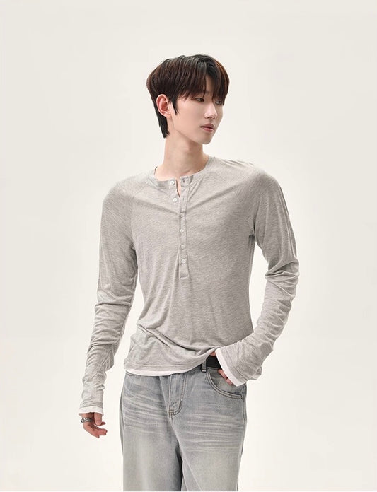 Korean style lazy multi breasted v-neck long sleeve shirt