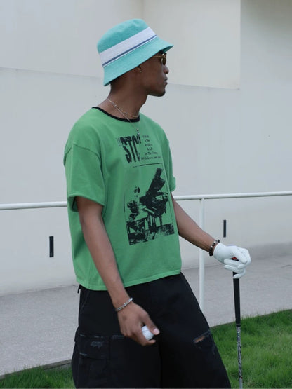 Green organic knitted printed t-shirt