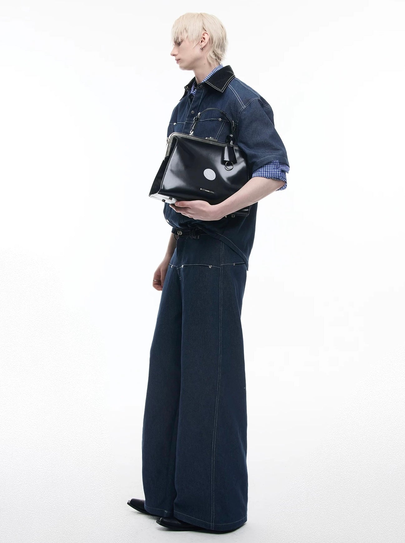 Snake pattern seamless denim setup short sleeve jacket
