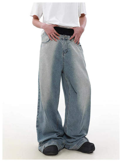 Inverted wide denim pants