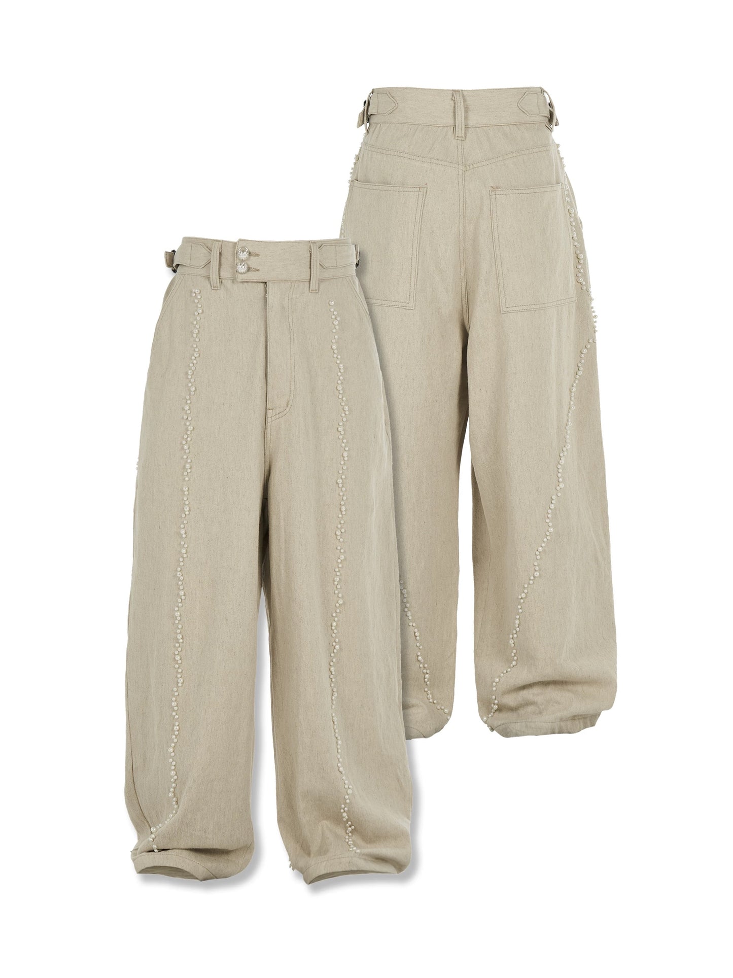 Cotton hemp blended pearl nail loose baggy pants